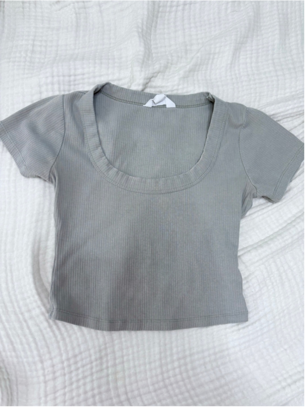 Women's Glassons Ribbed Short Sleeve Crop Top Grey Size S Organic Cotton